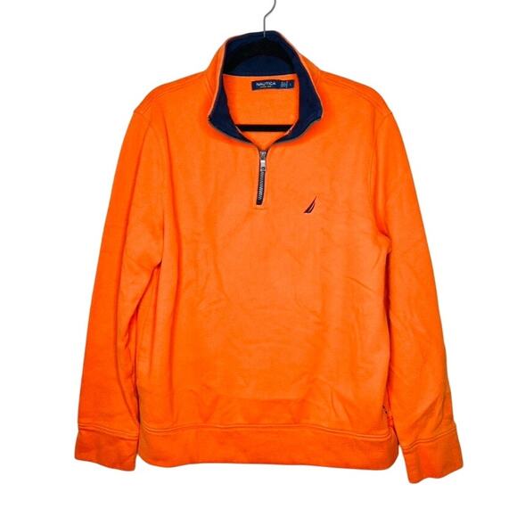 NAUTICA Quarter Zip Pullover in Orange and Navy MENS SIZE LARGE - Picture 1 of 7